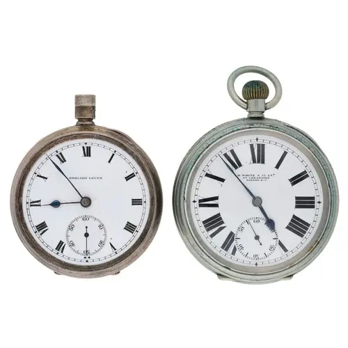 Silver engine turned lever pocket watch with British Militar...