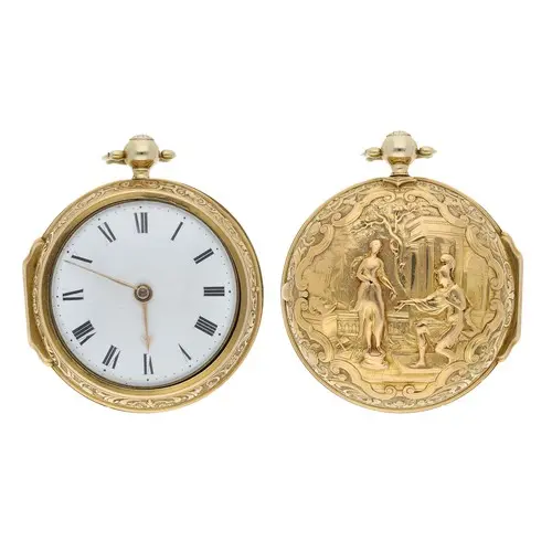 Perigal, London - gilt metal cylinder repoussé pair cased po...