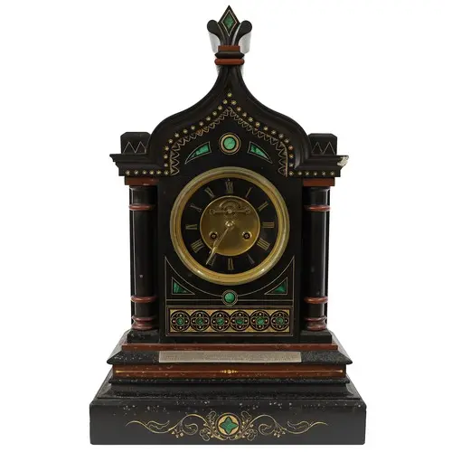 Large 19th century French black slate malachite and marble t...