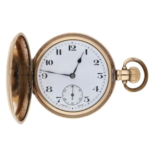 Swiss gold plated lever hunter pocket watch, 15 jewel moveme...