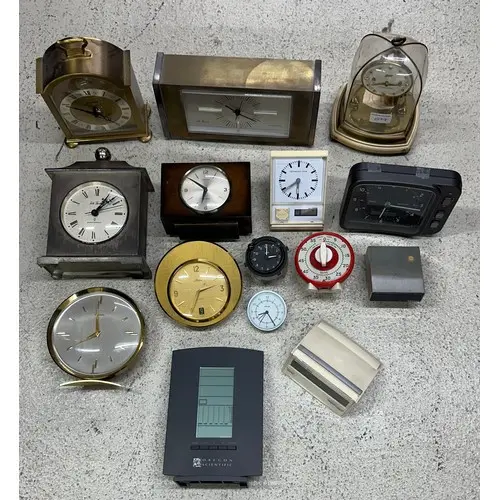 Group of small vintage mantel and desk clocks various, inclu...