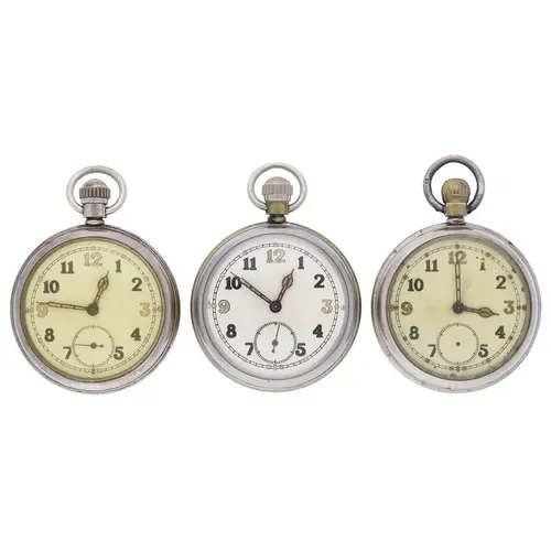Three WWII British Military Army issue nickel cased lever po...