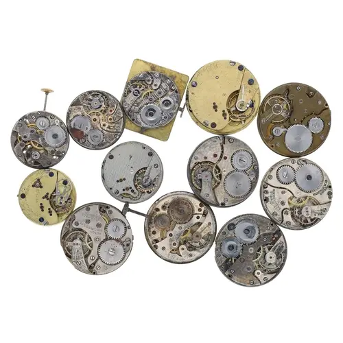 Twelve wristwatch/fob watch movements principally for repair...