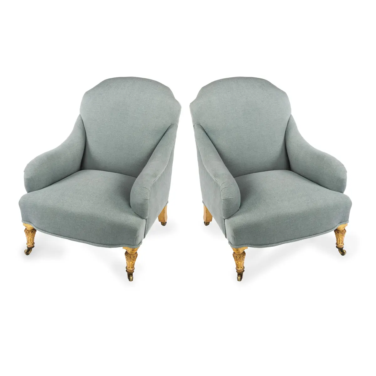 A Very Fine Pair of 19th-Century Giltwood Tub Armchairs or Bergères