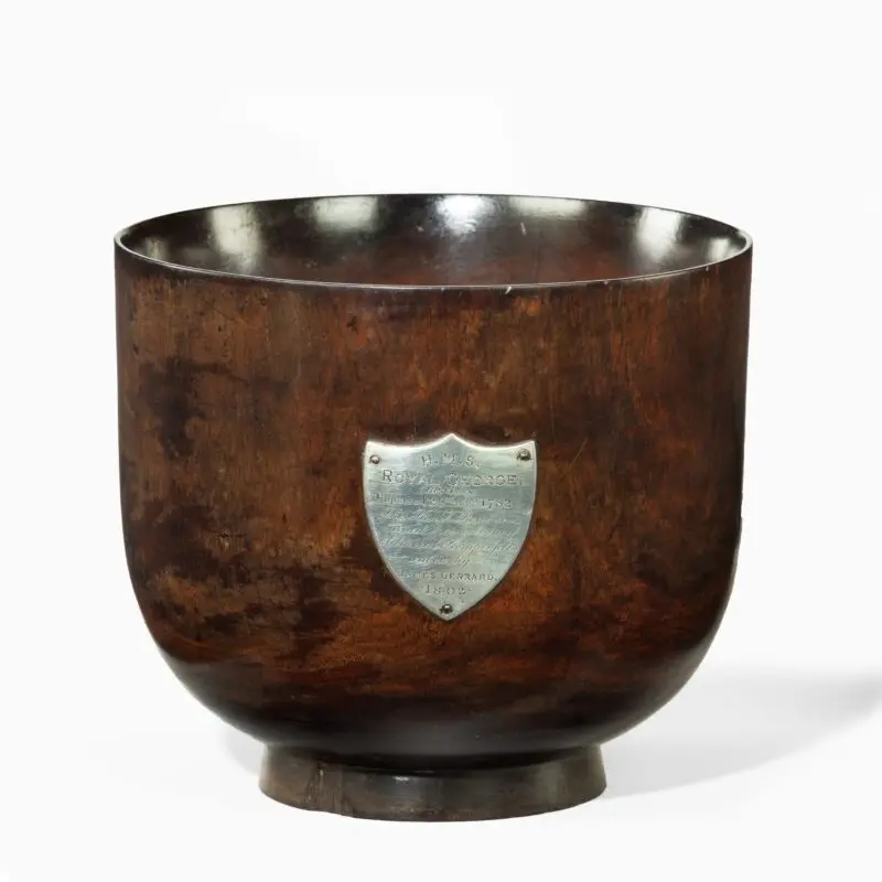 A George III punch bowl made of oak from H.M.S. Royal George, 1802