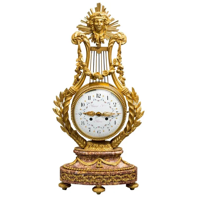 A Napoleon III Lyre clock with ormolu hands