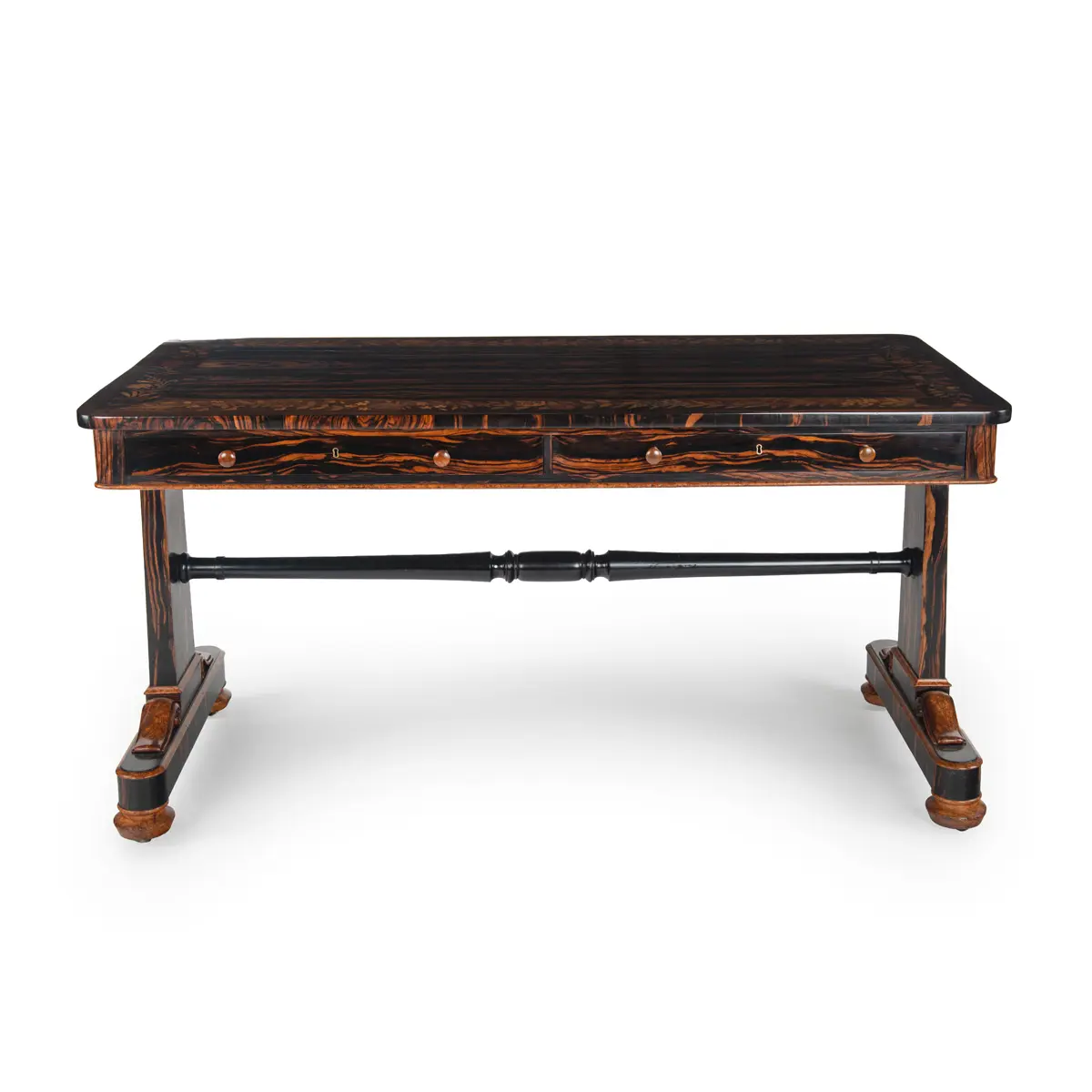 A Very Fine English Centre Table of Macassar Ebony and Amboyna with