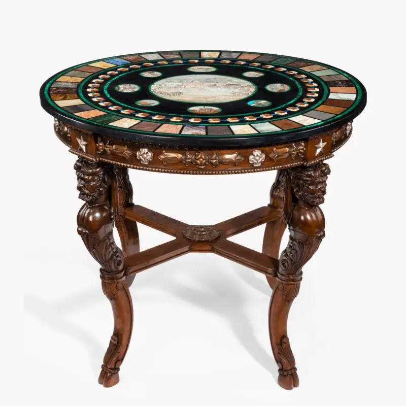 A Neoclassical pietra dura, micro mosaic and walnut centre table