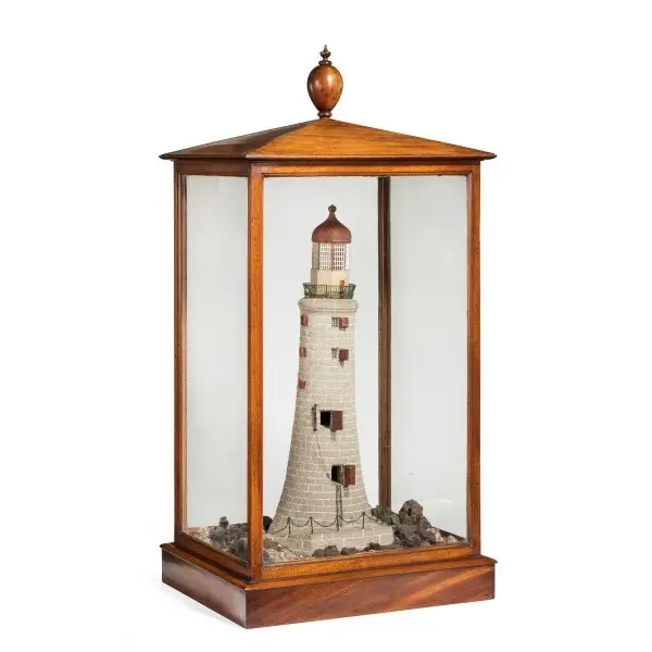 Rare Antique Mahogany cased Cork Model of a Lighthouse
