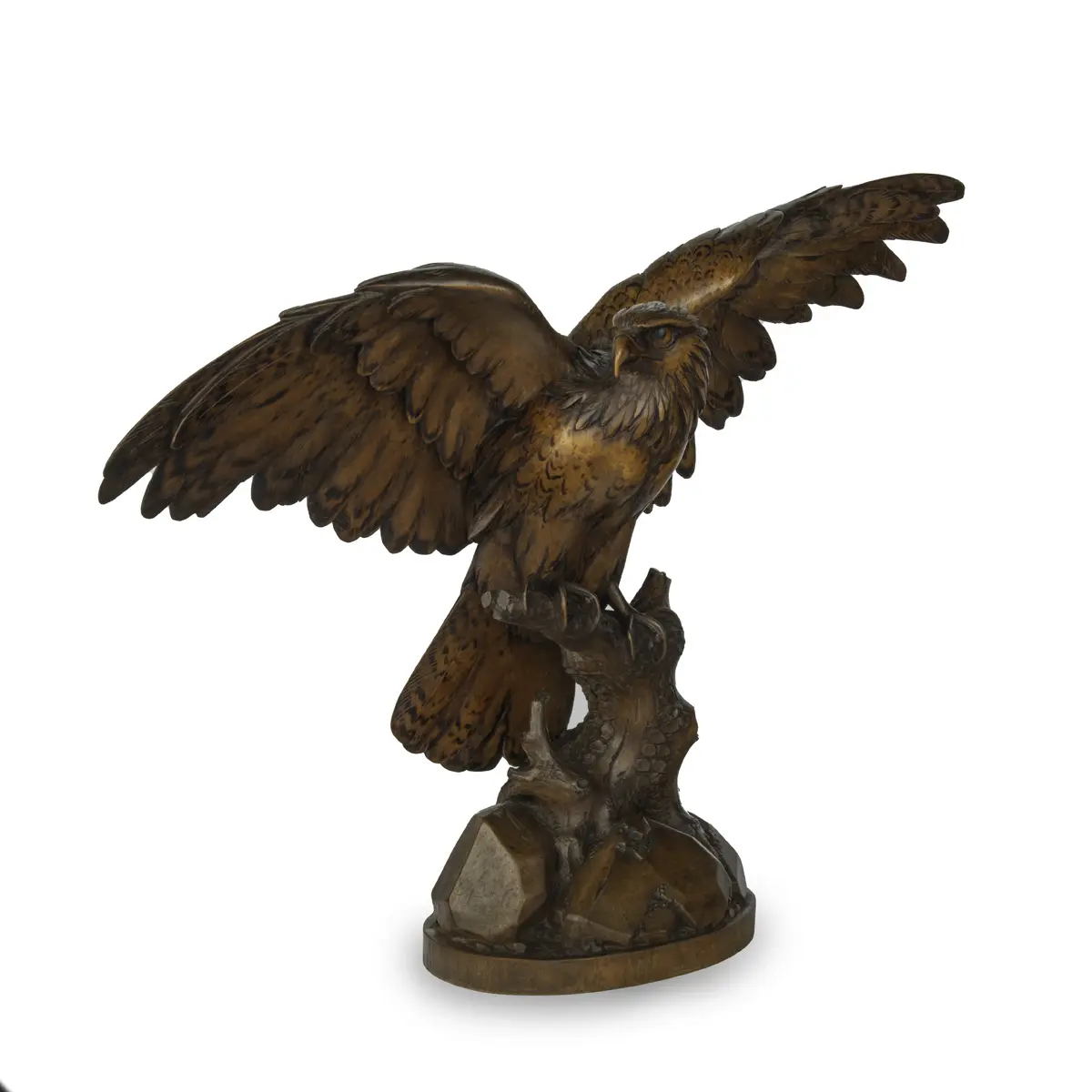 A large Black Forest walnut wooden carving of an eagle