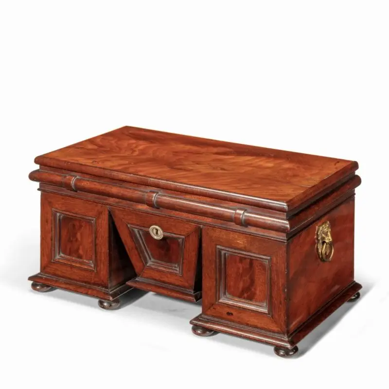 William IV mahogany tea caddy in the form of a pedestal sideboard