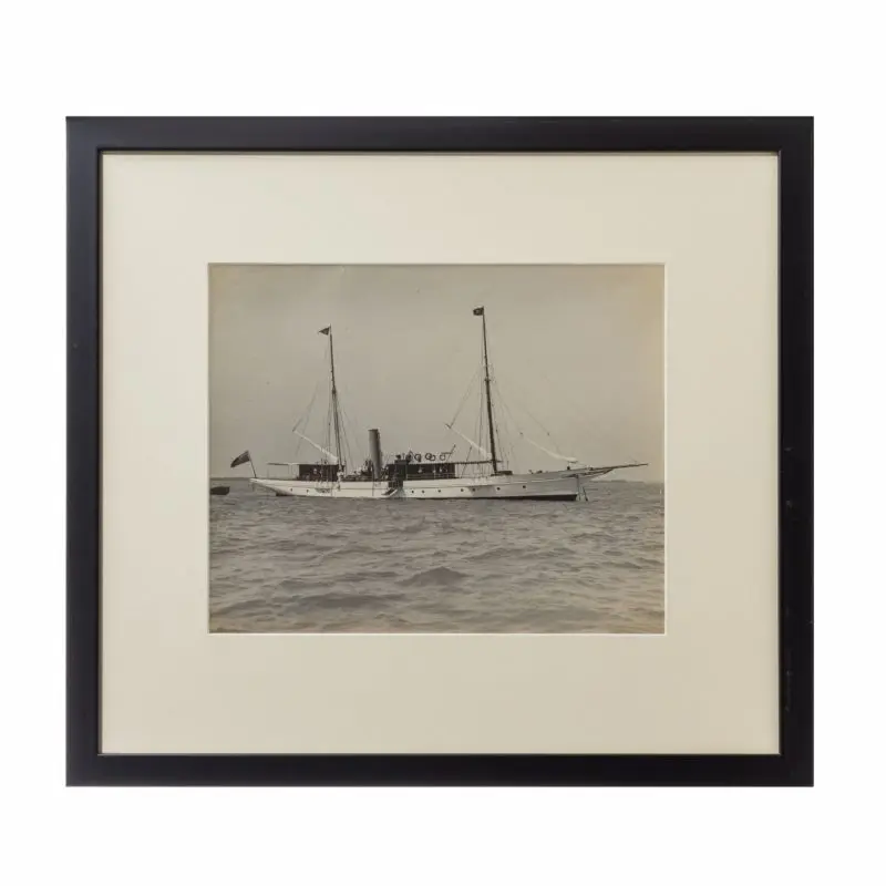 A gelatin print of a beautiful gentleman steam yacht at anchor by W Kirk