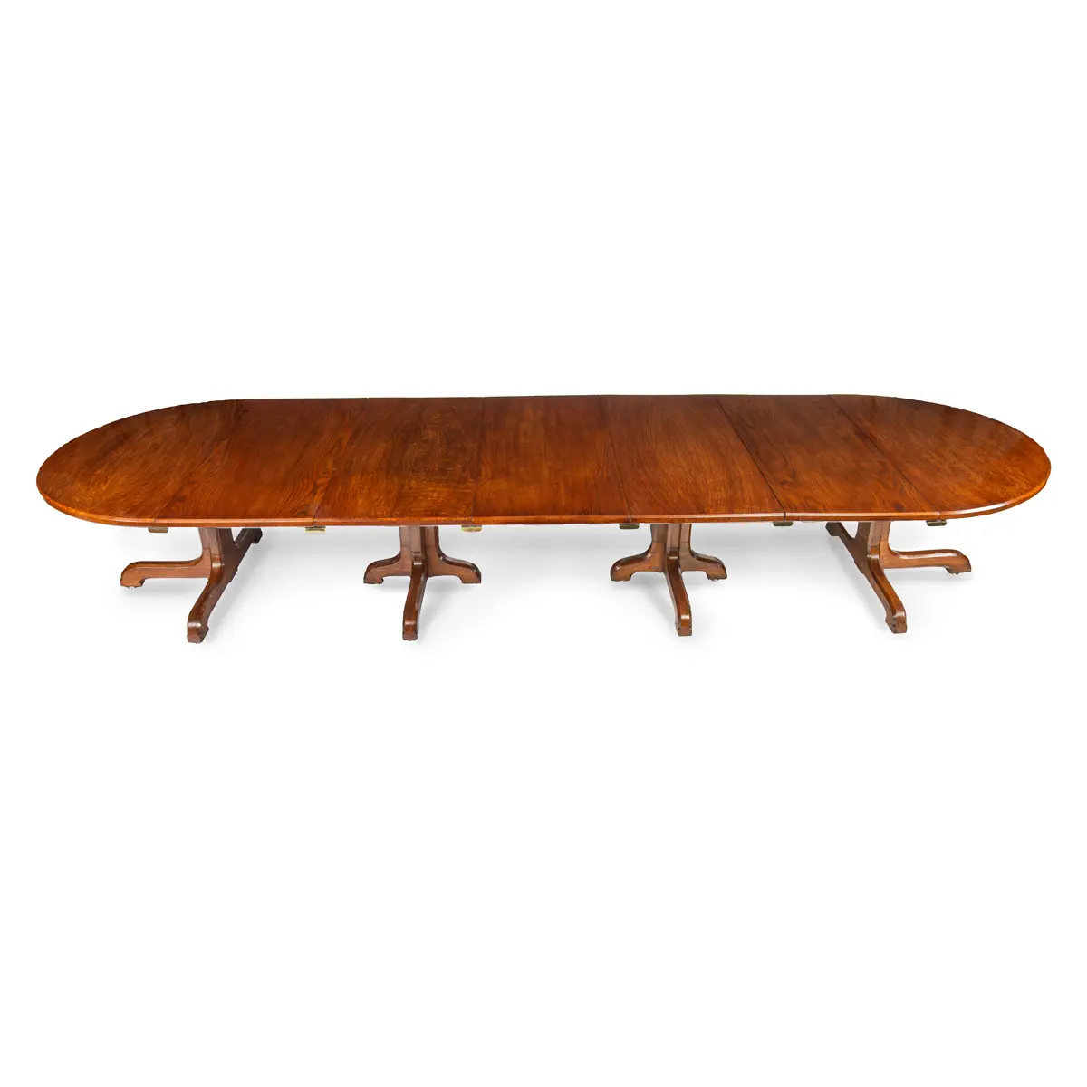 A Fine Quality and Large Four Pillar Brown Oak Extending Dining Table, c.1900