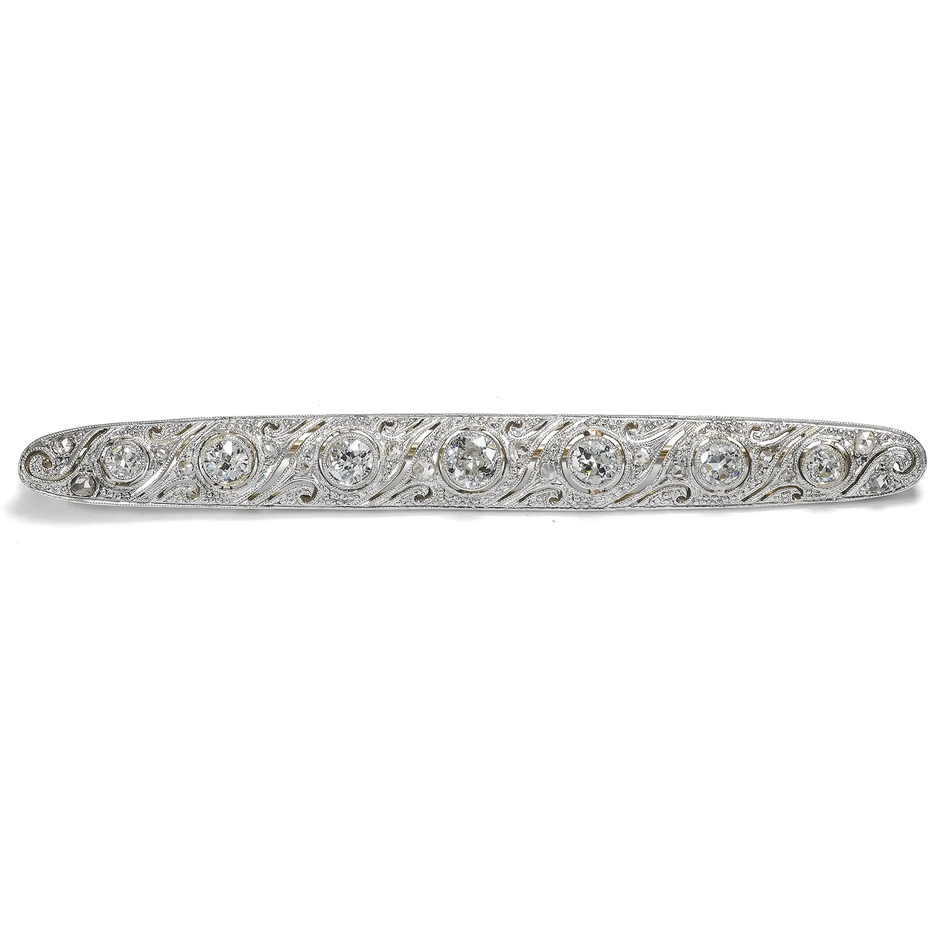 Elegant Art Deco Brooch with Diamonds in Platinum on Gold, c. 1930