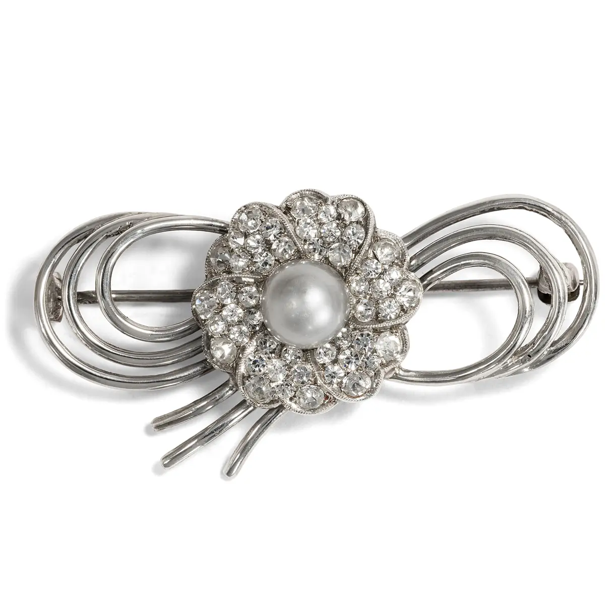 Midcentury Brooch of Silver & Rhinestones, Theodor Fahrner, 1960s