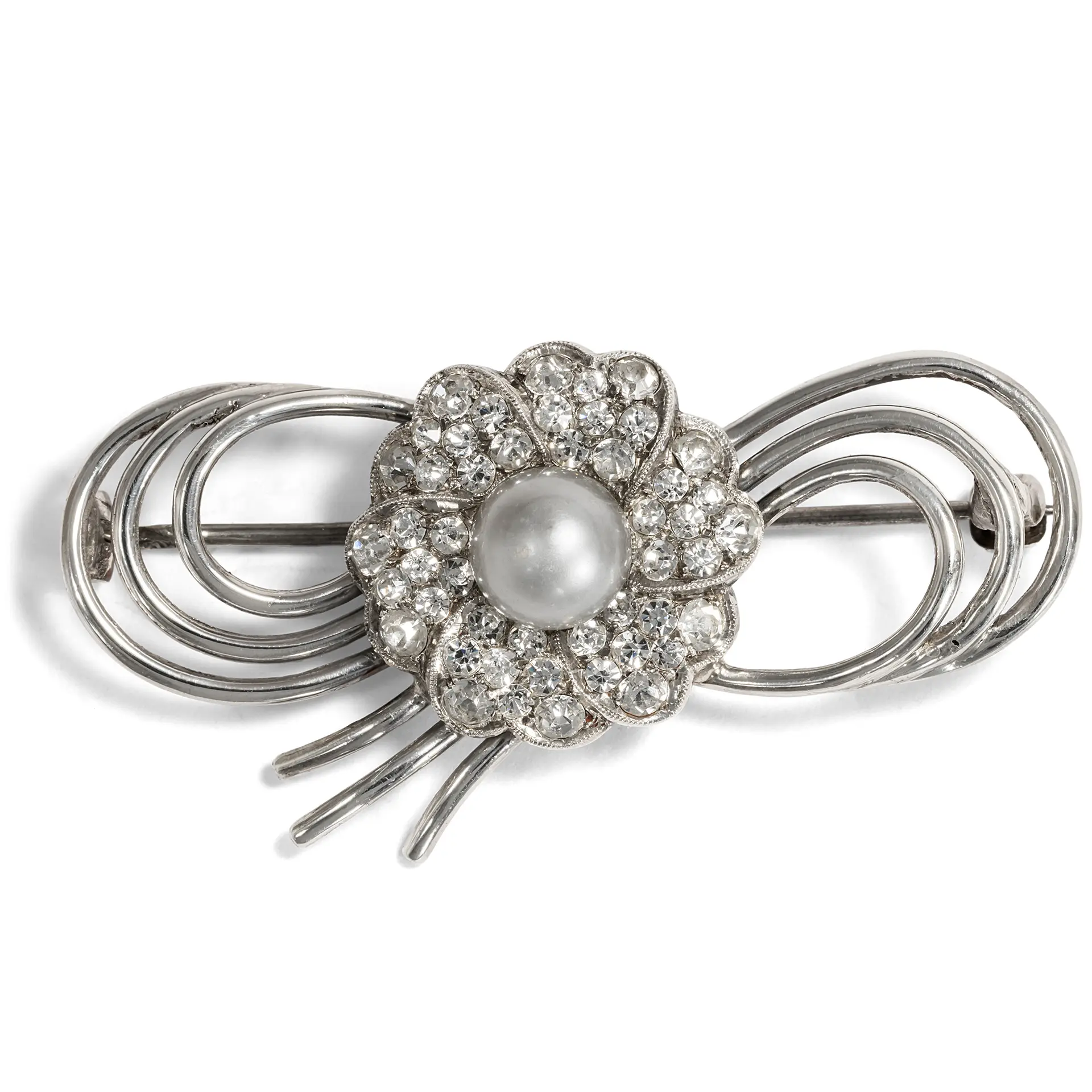 Midcentury Brooch of Silver & Rhinestones, Theodor Fahrner, 1960s
