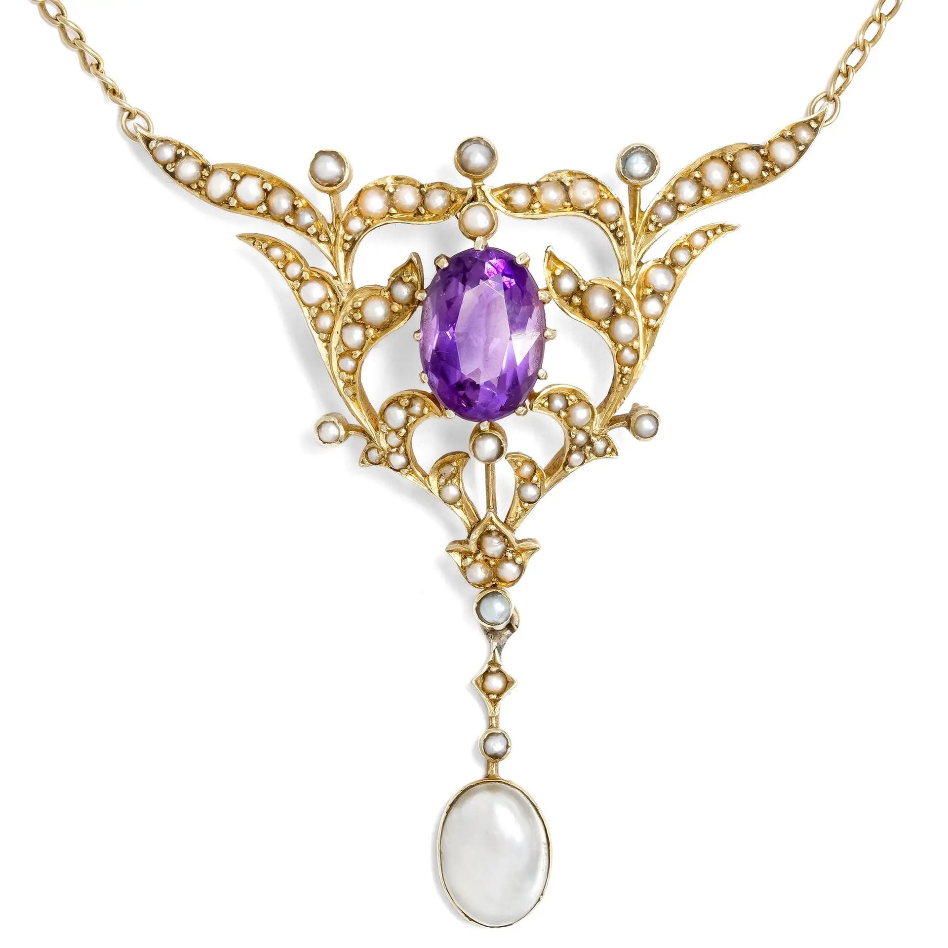 Elegant Edwardian Amethyst and Pearl Necklace, British, c. 1905