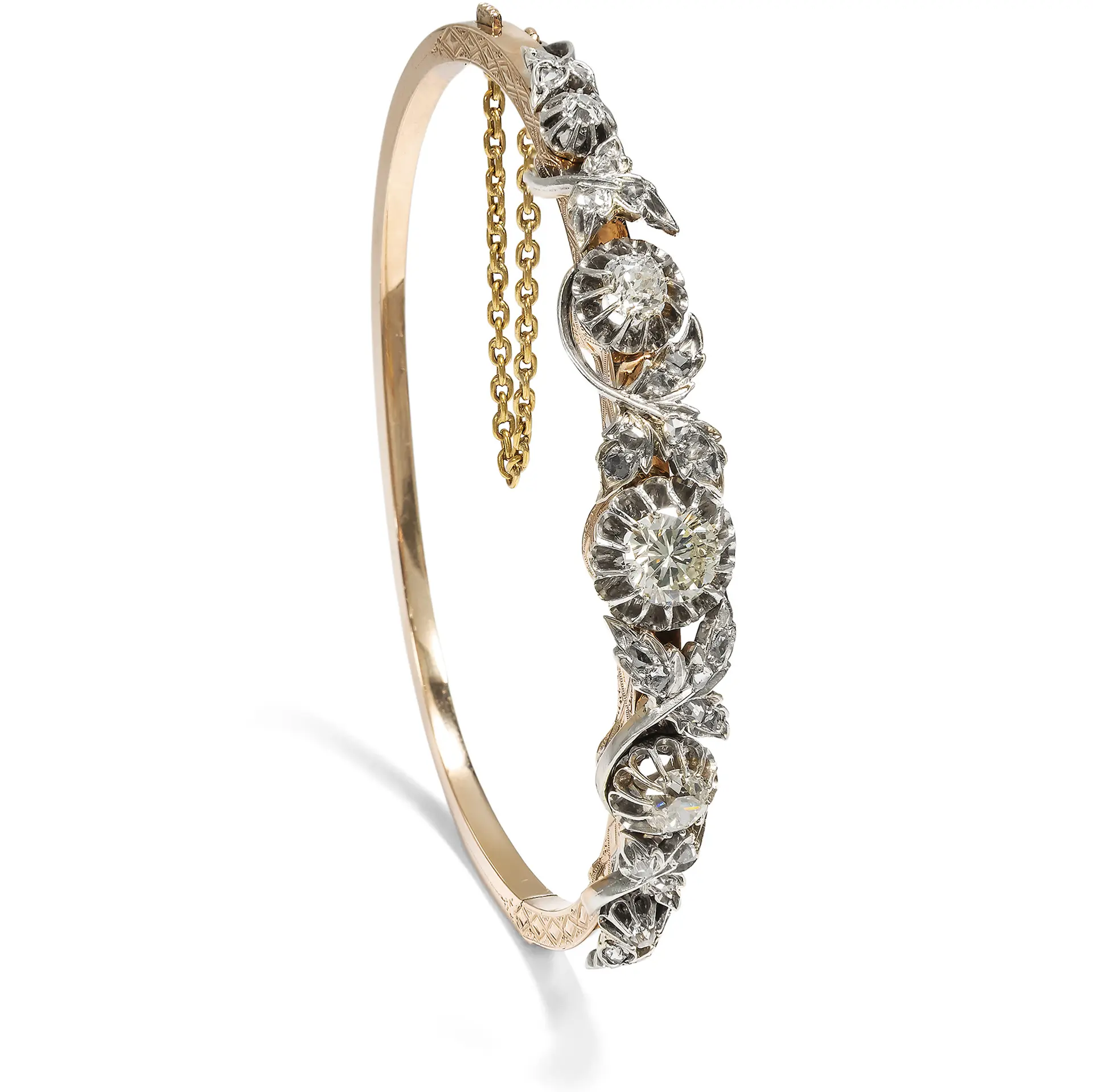 Beautiful Antique Bangle with Diamonds in Gold & Silver, Vienna, c. 1900