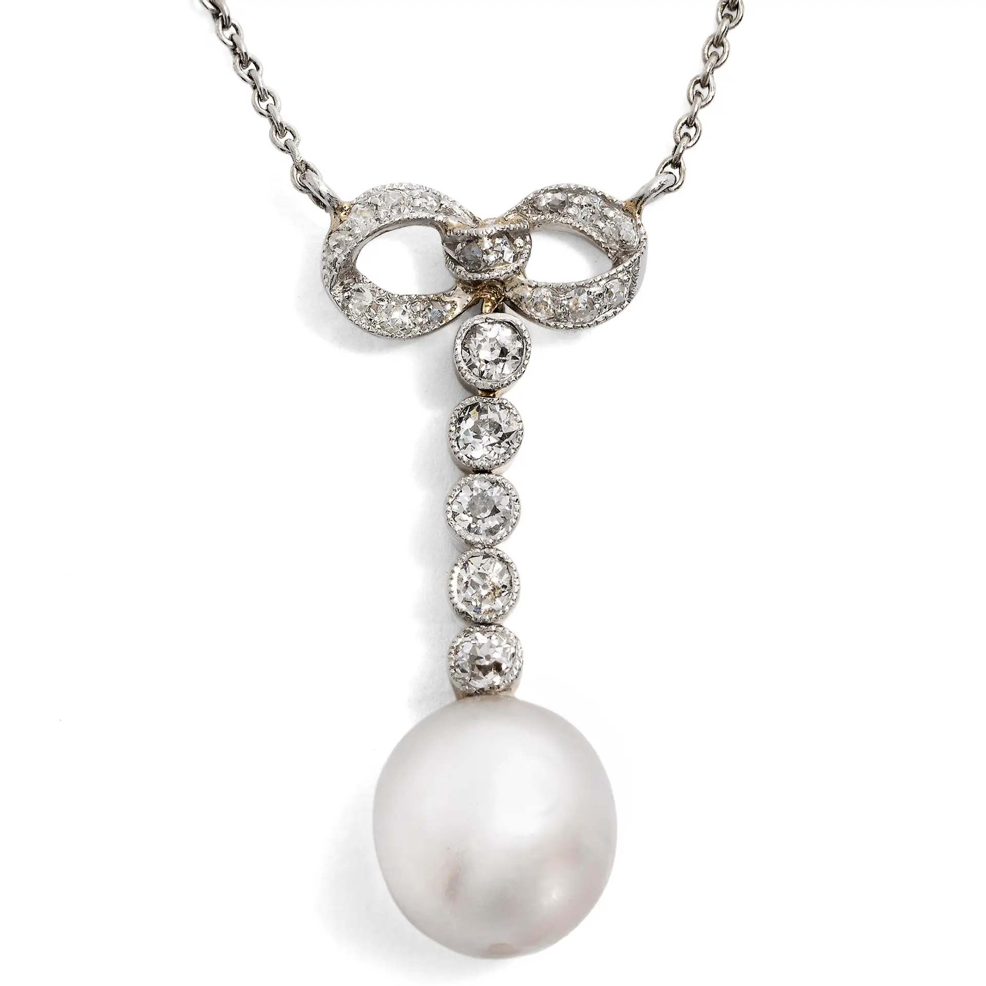 Delicate Looped Necklace in Gold & Platinum, with Diamonds and a Natural
