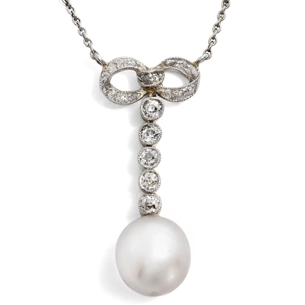 Delicate Looped Necklace in Gold & Platinum, with Diamonds and a Natural