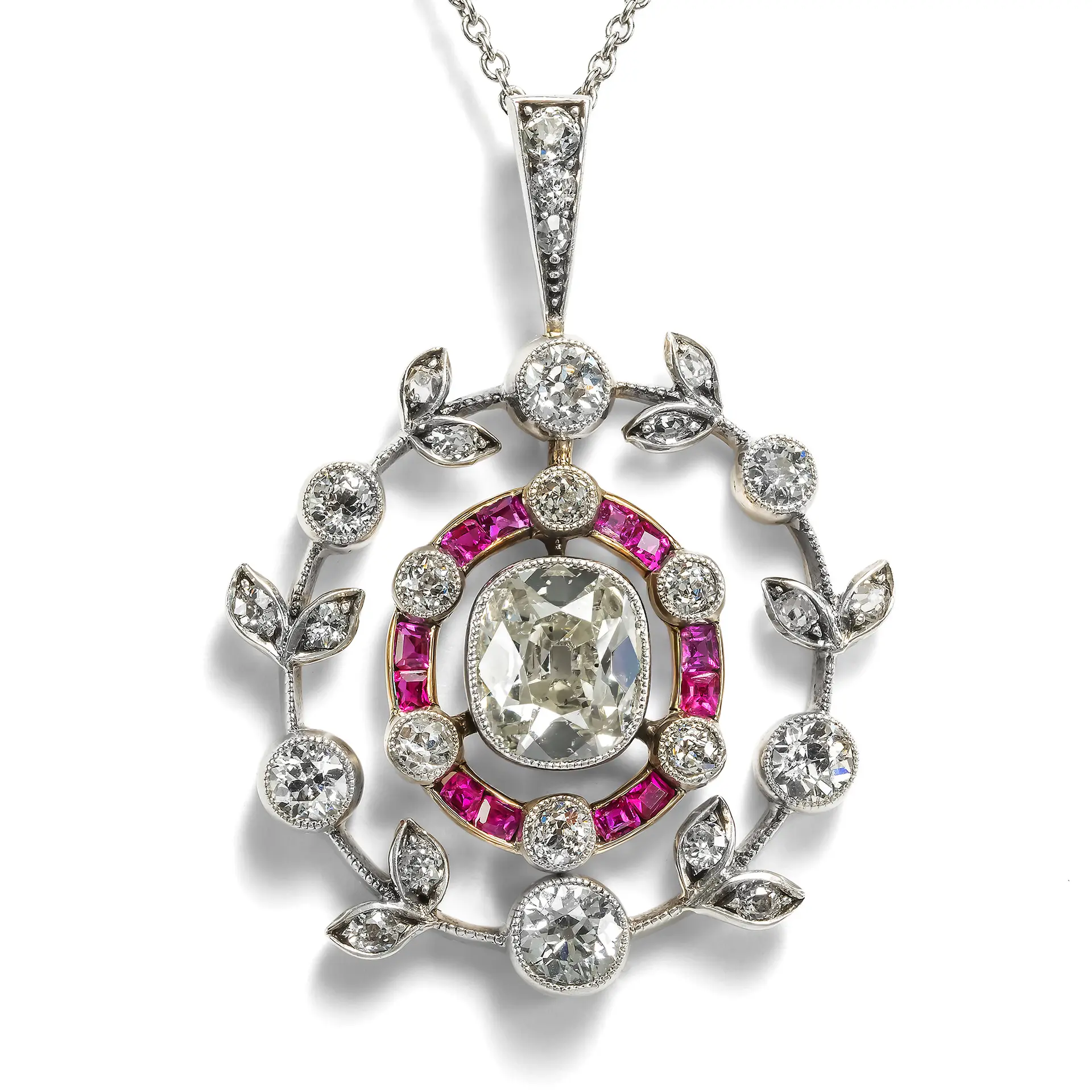 Elegant Garland Style Pendant with Diamonds & Rubies, Vienna, c. 1910