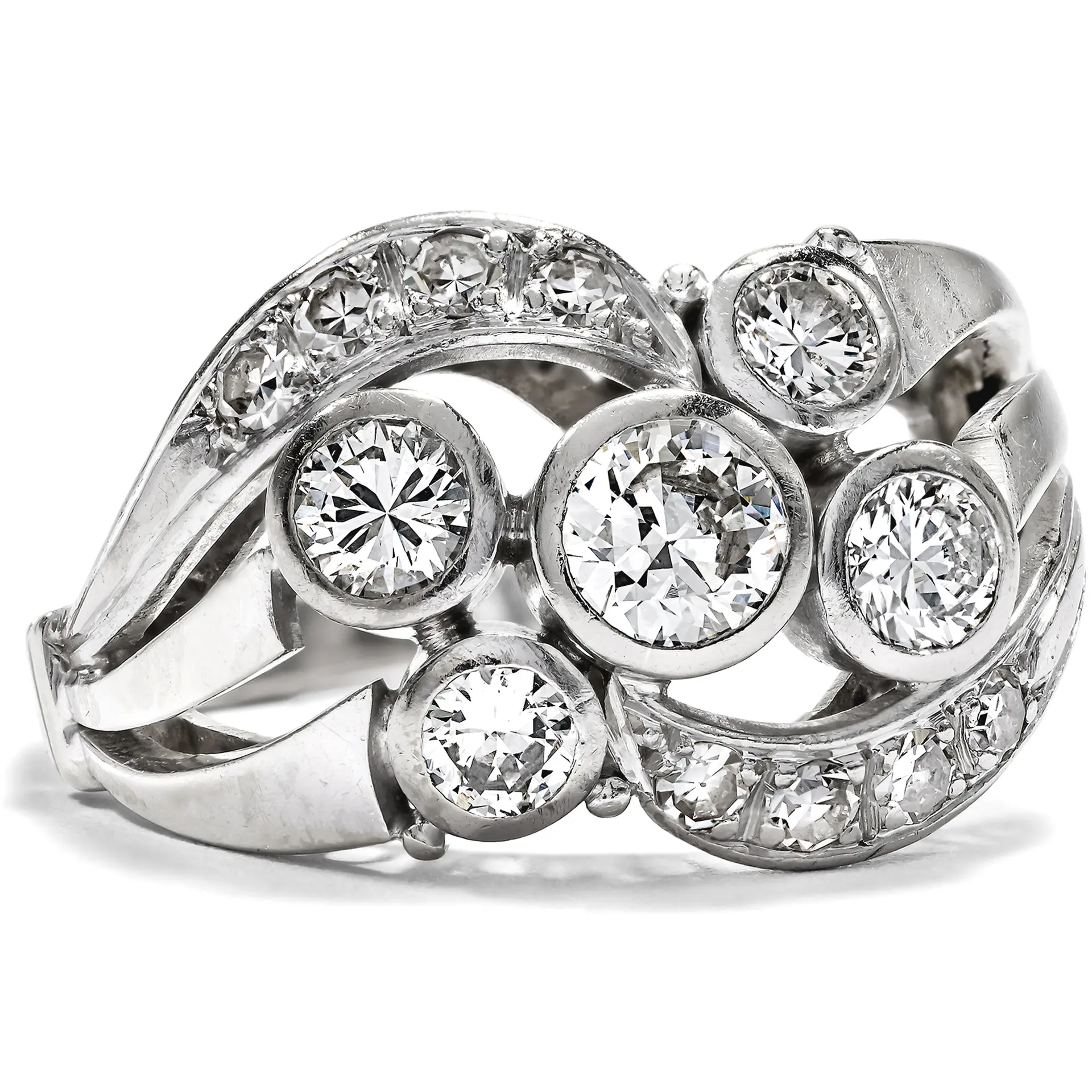 Midcentury Diamond Ring in White Gold, Germany, c. 1955