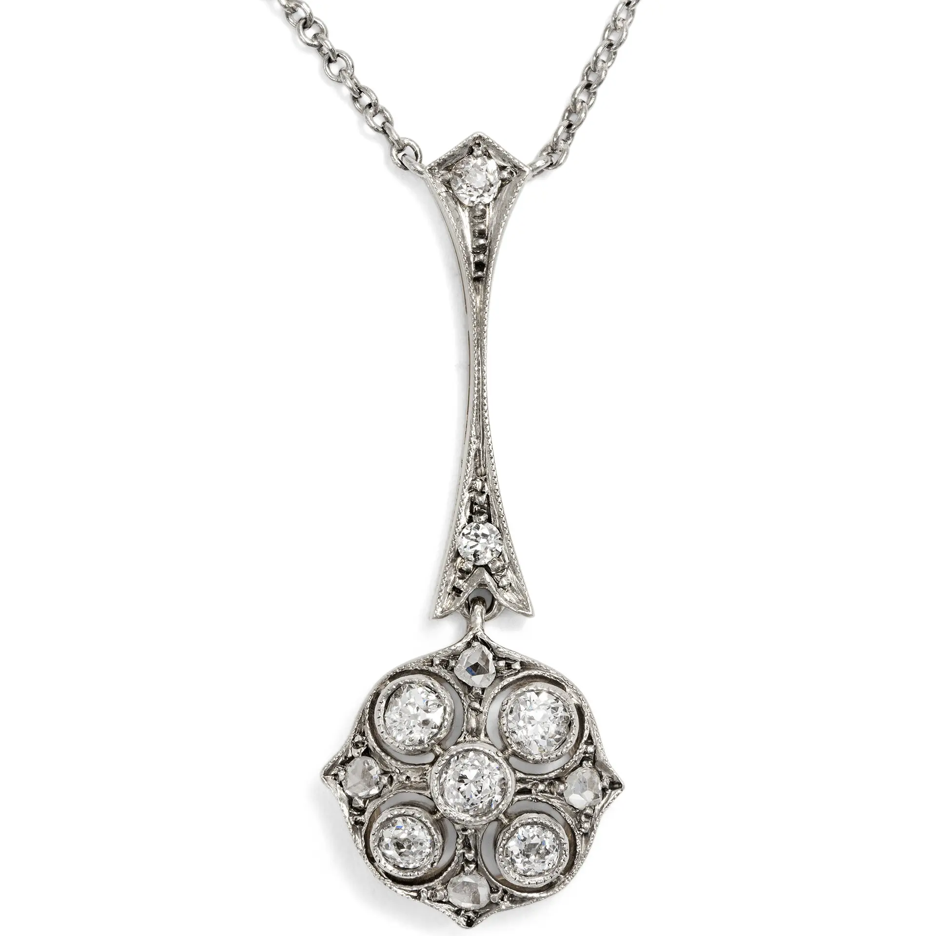 Delicate Antique Diamond Necklace in Platinum on Gold, c. 1920