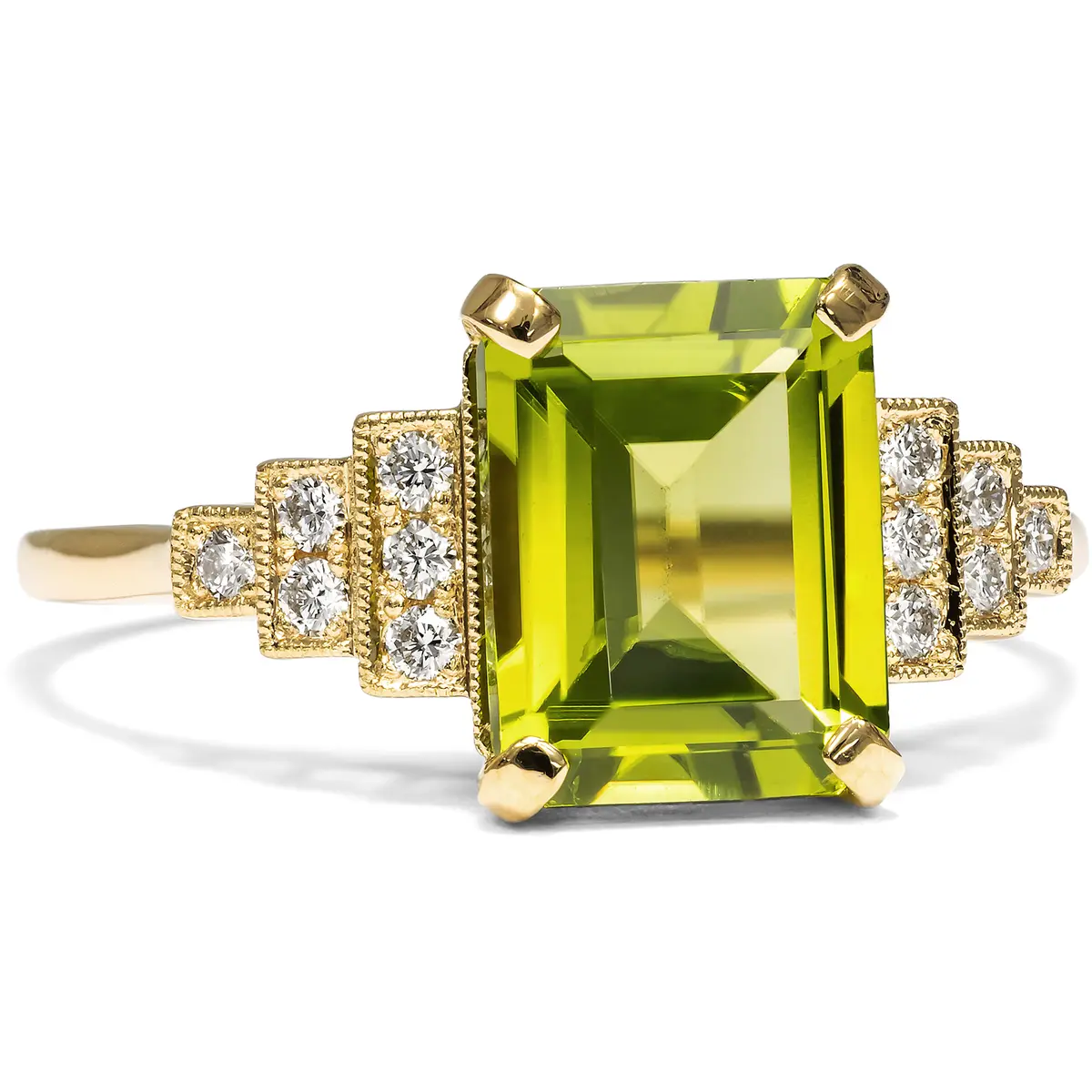 Unworn Ring With Peridot & Diamonds In Gold, From Our Workshop