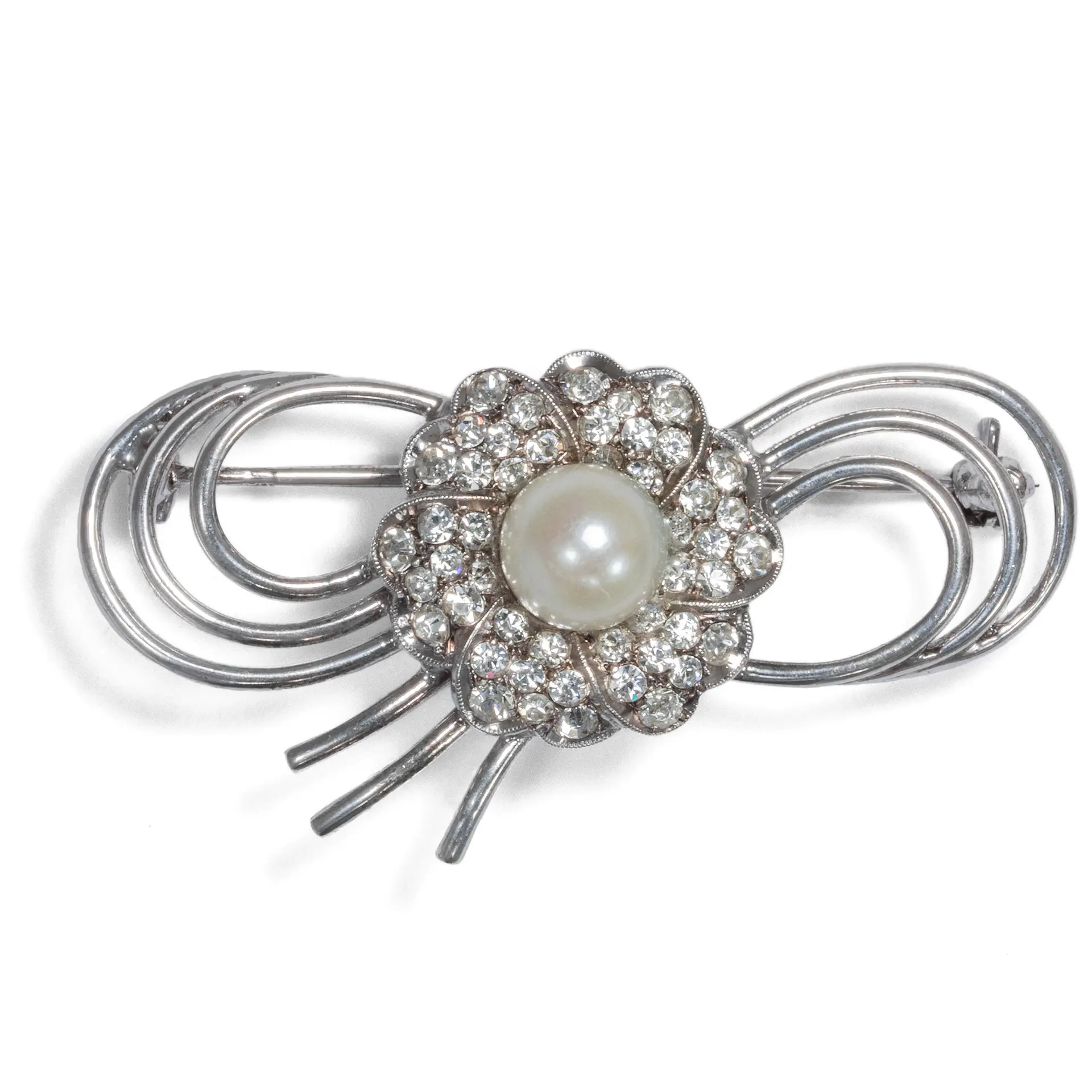 Midcentury Silver & Rhinestone Brooch, Theodor Fahrner, 1960s