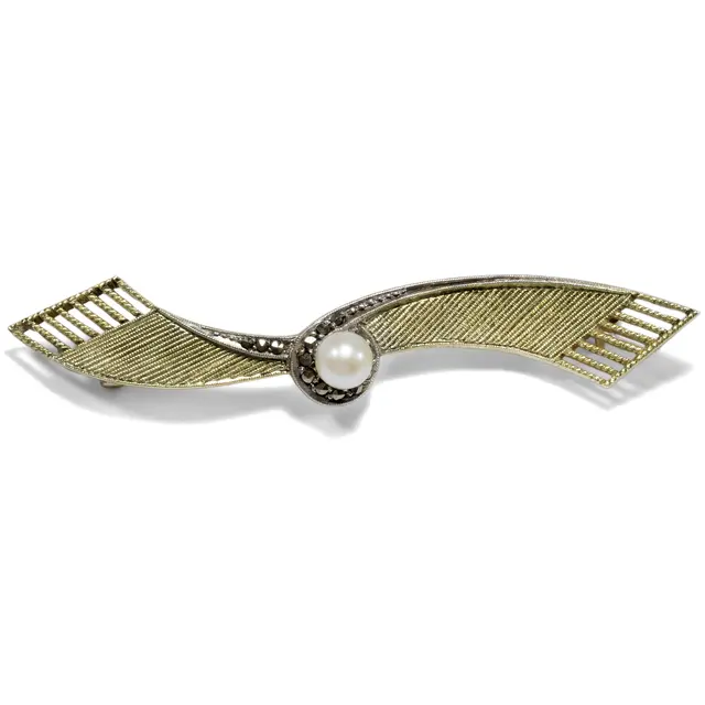 Funny Brooch by Theodor Fahrner With Pearl & Marcasites, Pforzheim ca. 1955