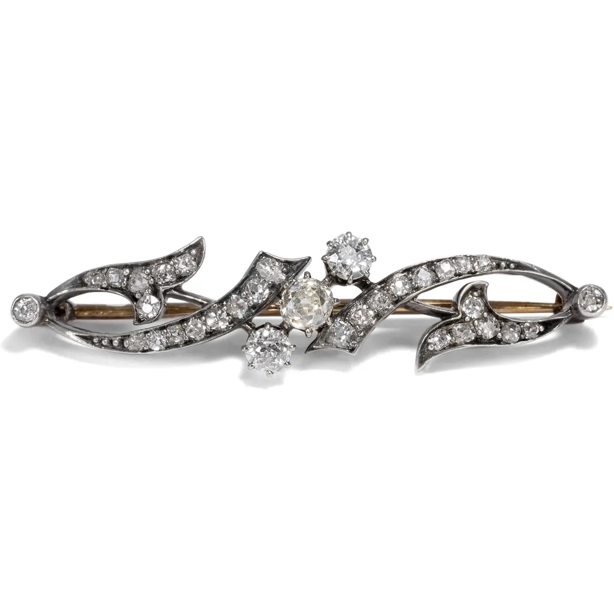 Antique Diamond Brooch in Silver on Gold, Vienna Circa 1895