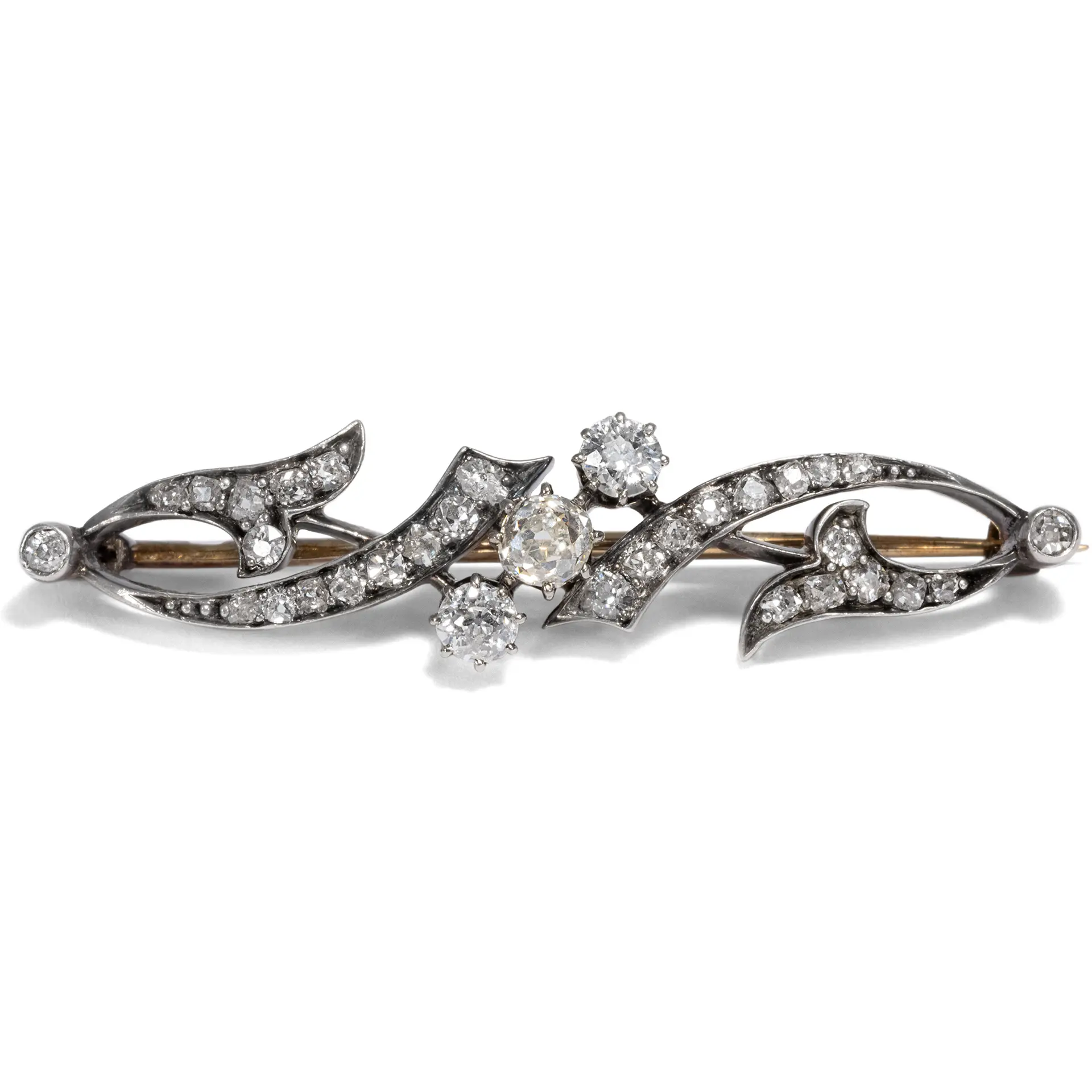 Antique Diamond Brooch in Silver on Gold, Vienna Circa 1895