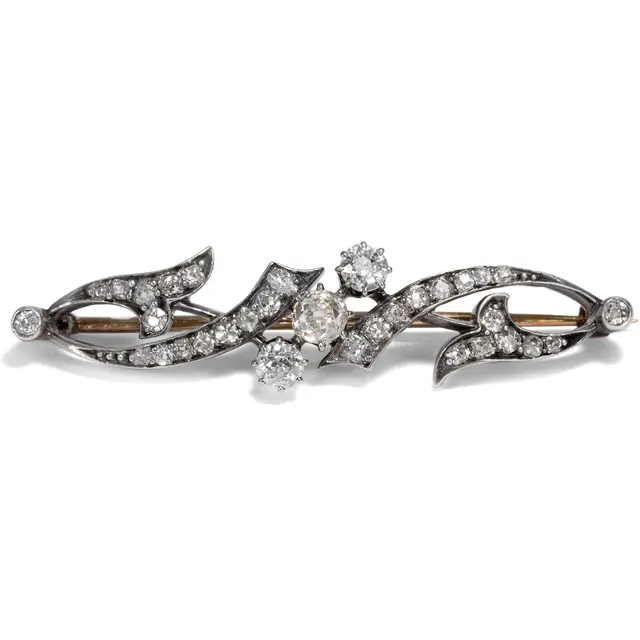Antique Diamond Brooch in Silver on Gold, Vienna Circa 1895