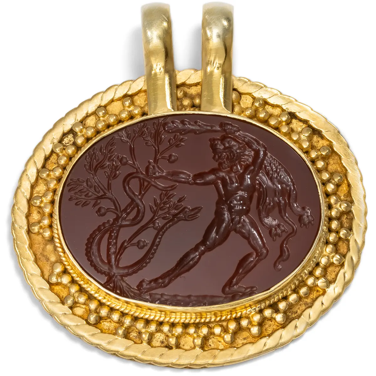 Large vintage pendant with 19th century intaglio in carnelian in gold-plated