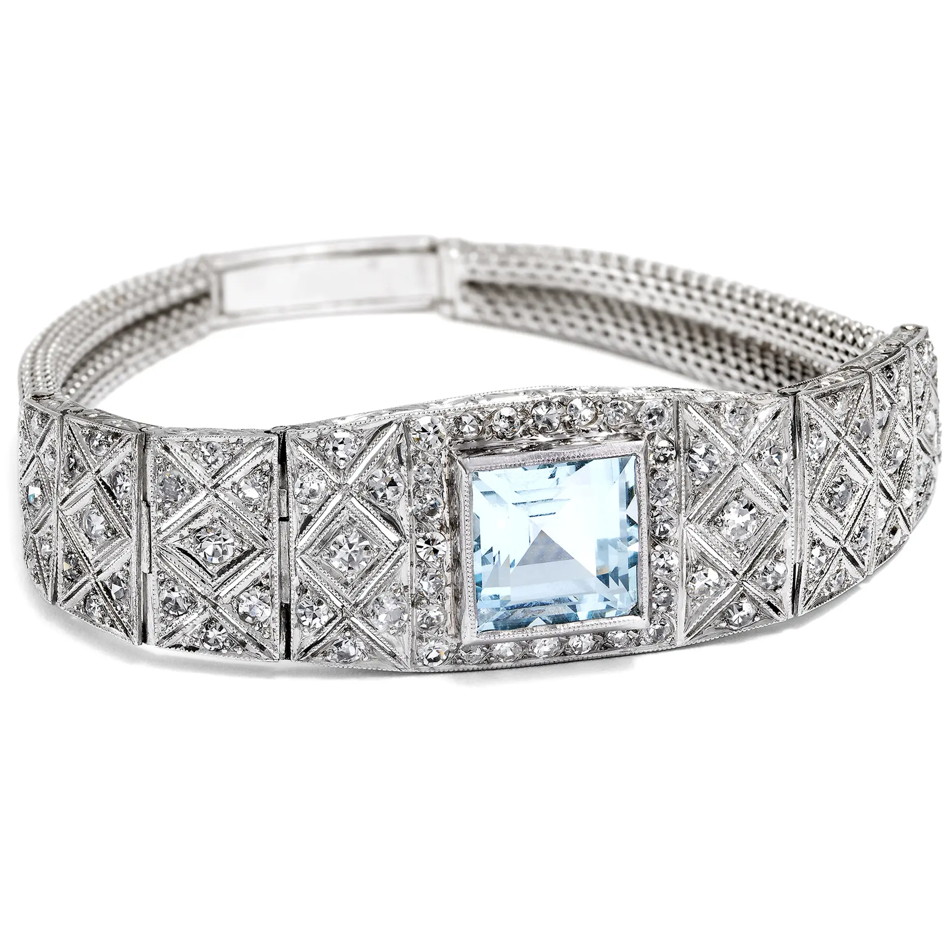 Luxurious Déco Bracelet with Aquamarine and Diamonds, c. 1930 & Later