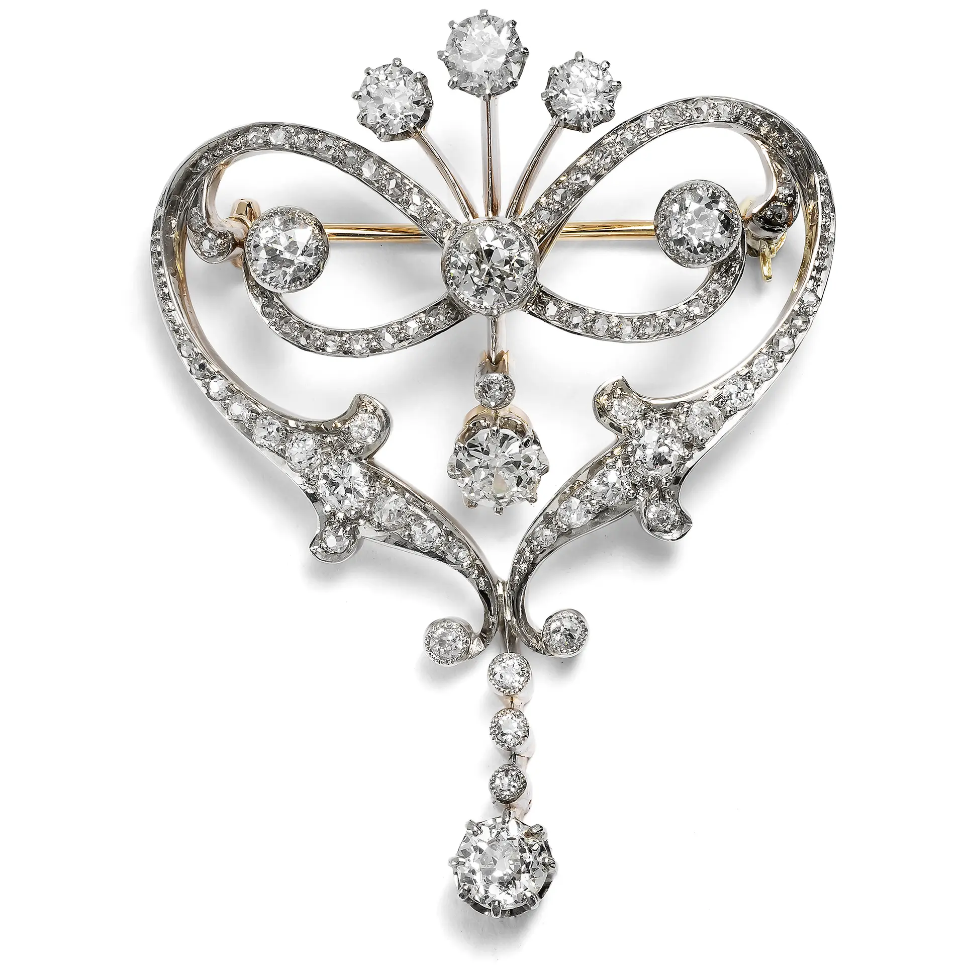 Fine Pendant Brooch with Diamonds in Gold & Silver, c. 1910