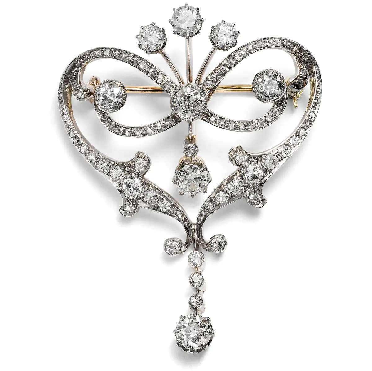 Fine Pendant Brooch with Diamonds in Gold & Silver, c. 1910