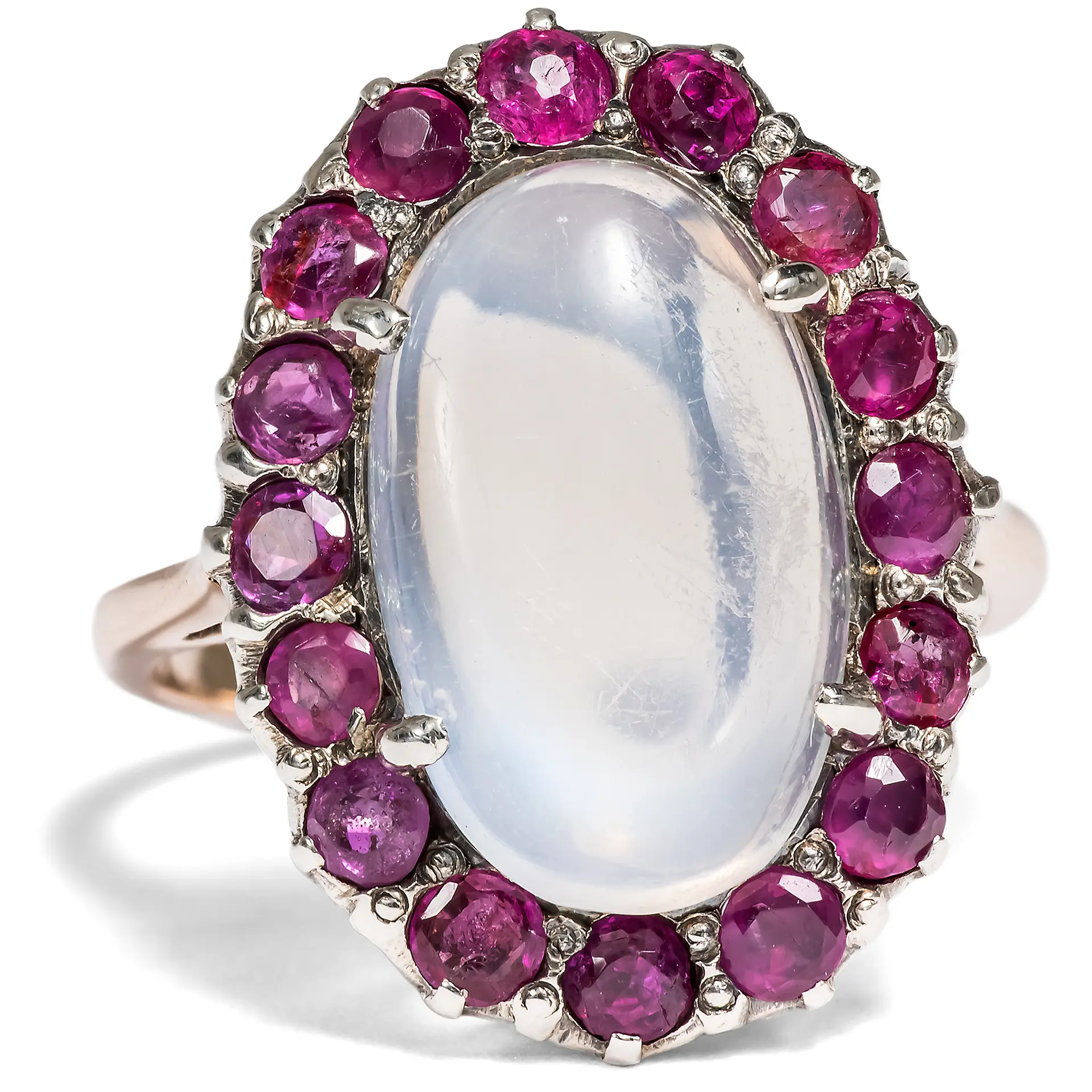 Vintage Ring with Moonstone and Pink Sapphires, likely South Asian
