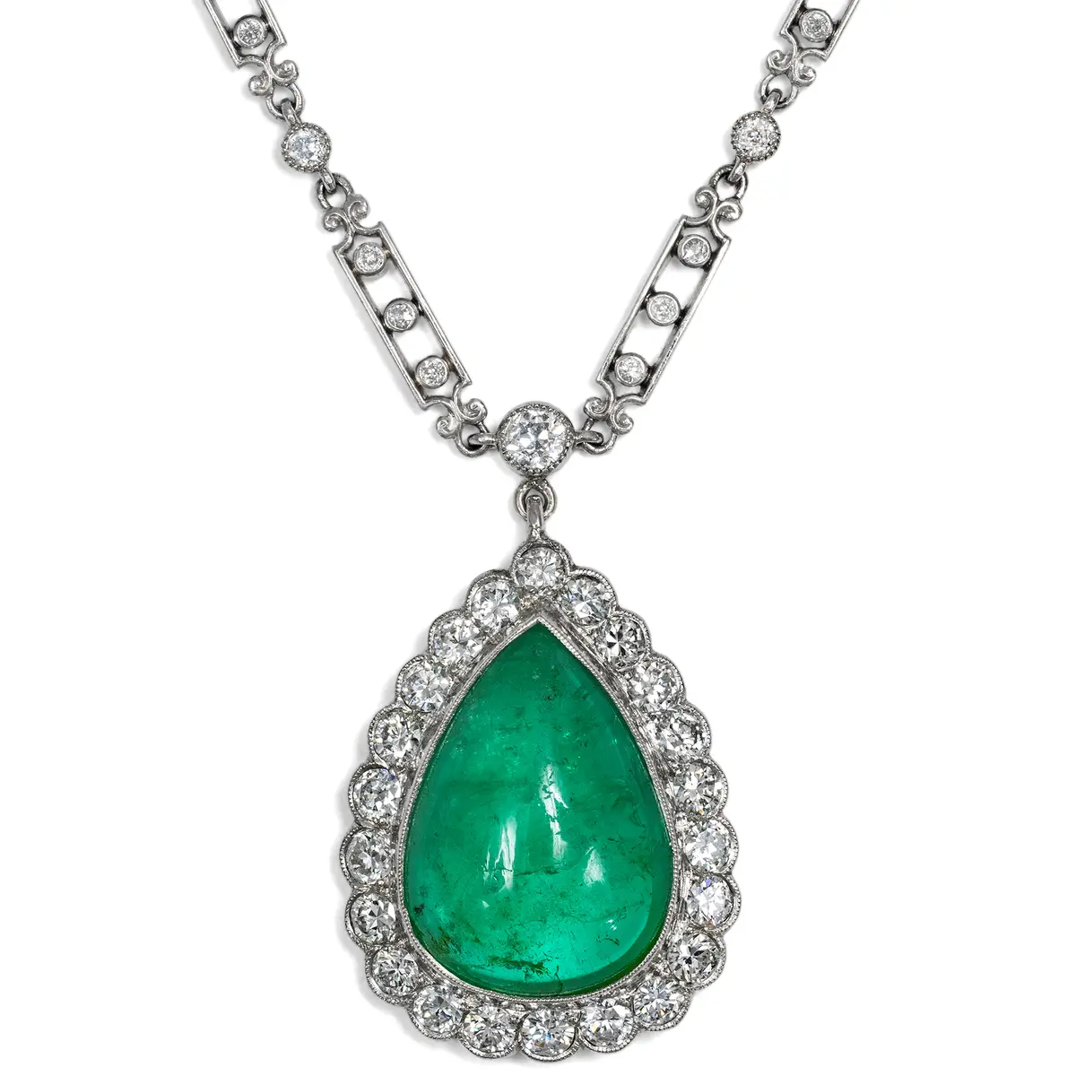 Vintage Pendant With Colombian Emerald & Diamonds on an Antique Platinum
