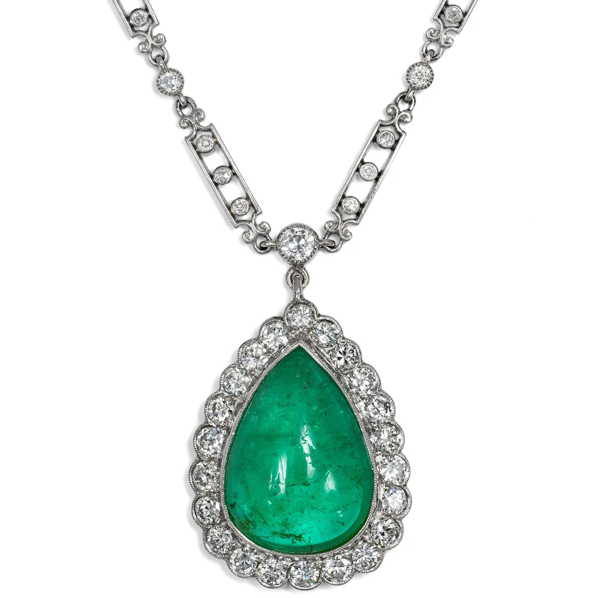 Vintage Pendant With Colombian Emerald & Diamonds on an Antique Platinum