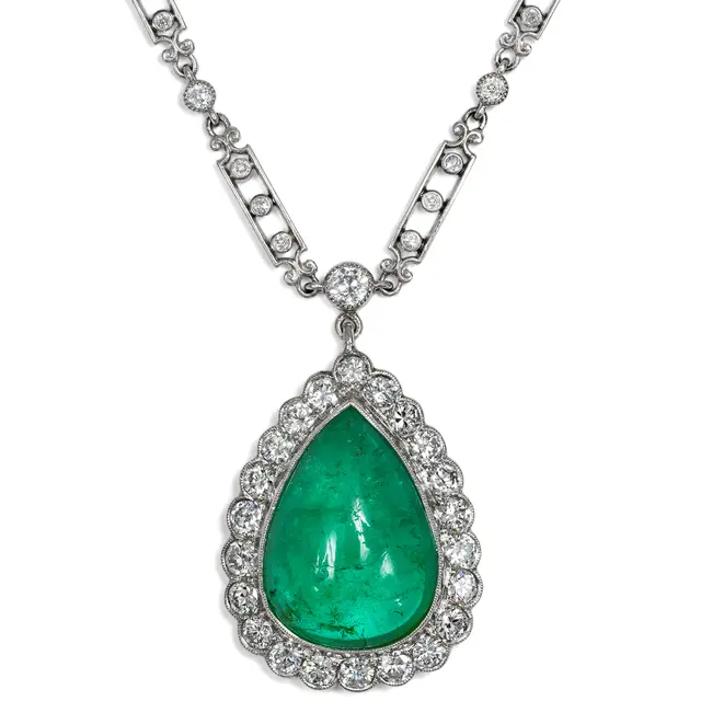 Vintage Pendant With Colombian Emerald & Diamonds on an Antique Platinum