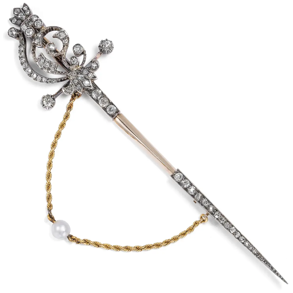 Antique Brooch in the Shape of a Diamond-Set Sword, c. 1895