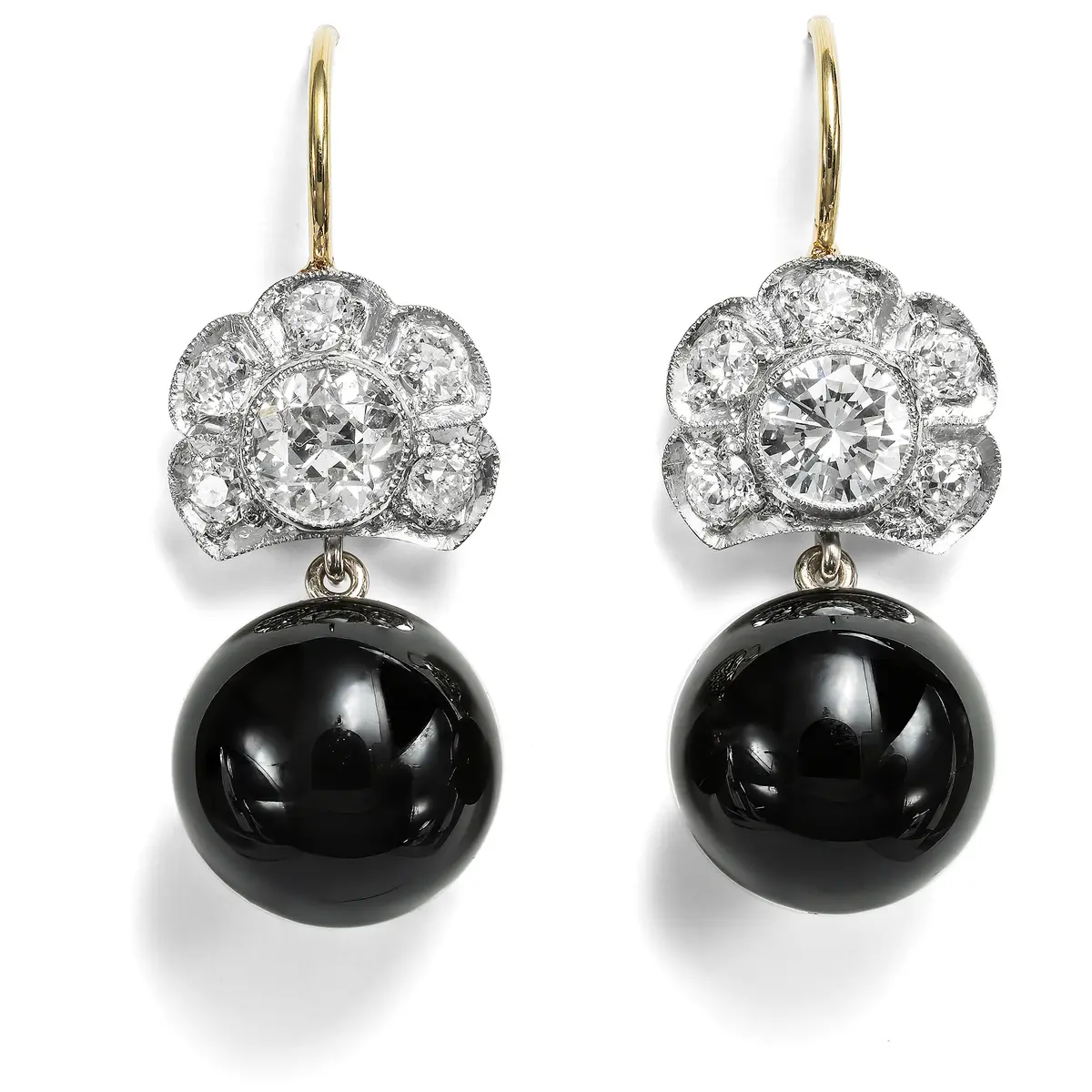Earrings with Onyx & Art Deco Diamond Elements, from Our Workshop
