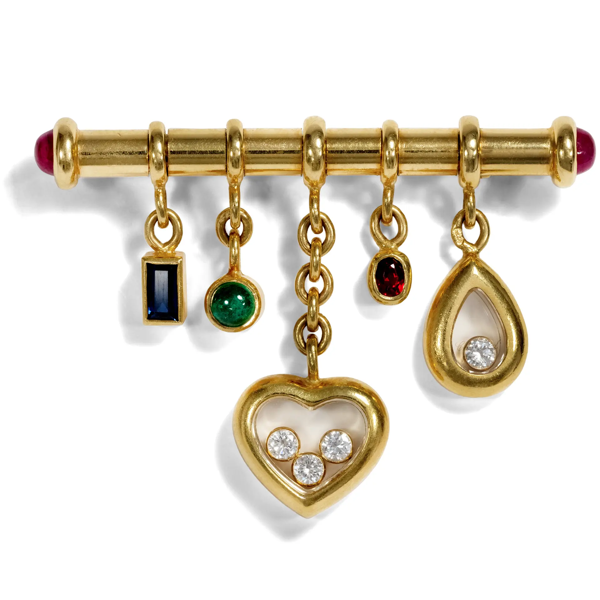 Vintage Brooch With Diamonds, Ruby, Emerald & Sapphire by Chopard, c. 1990