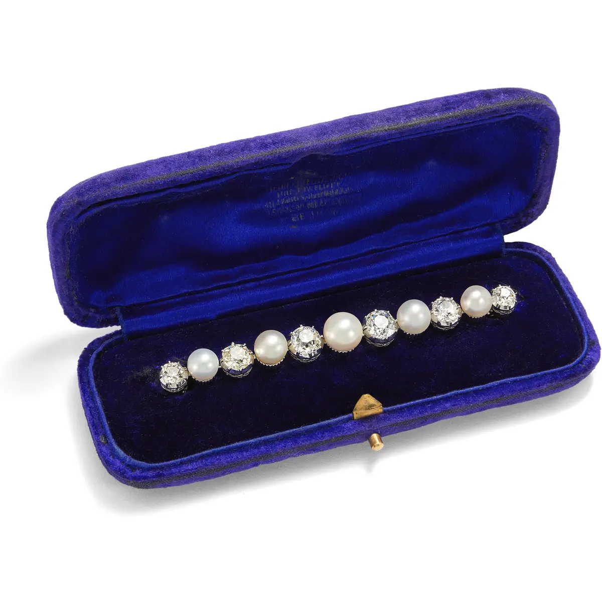 Antique Platinum Brooch with Diamonds & Oriental Pearls, Gebrüder