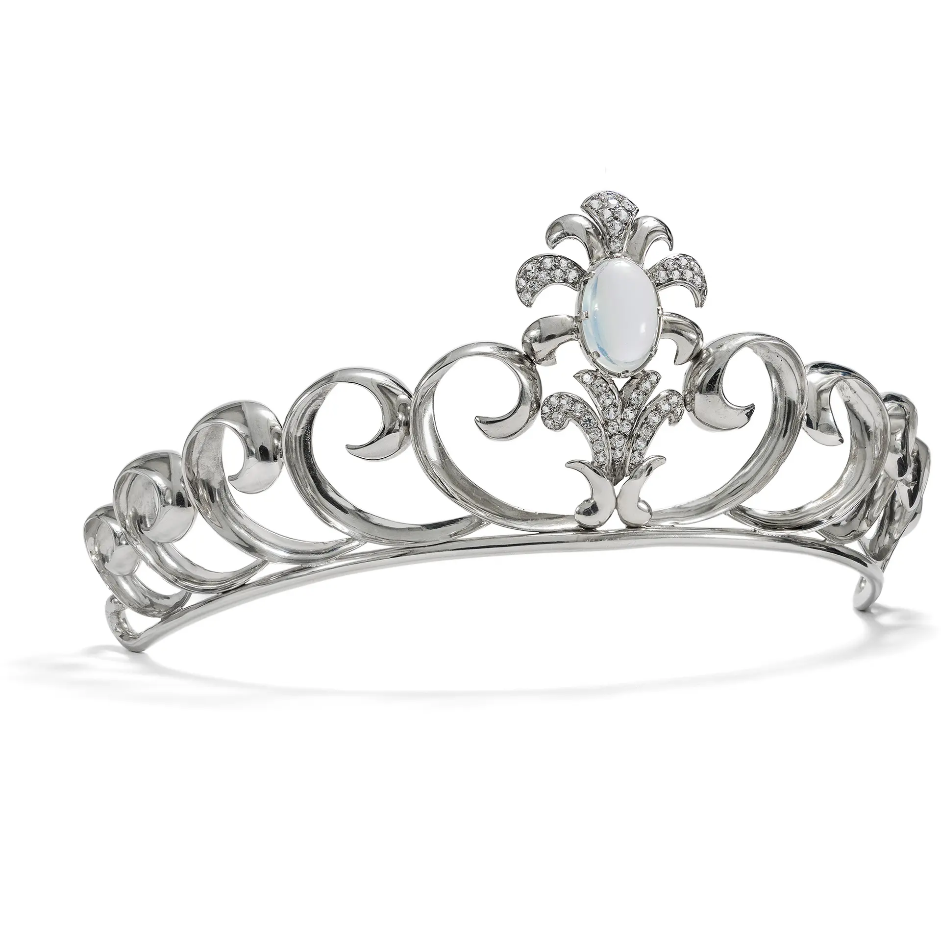 Vintage Silver Tiara with Moonstone, Geneva, c. 1940