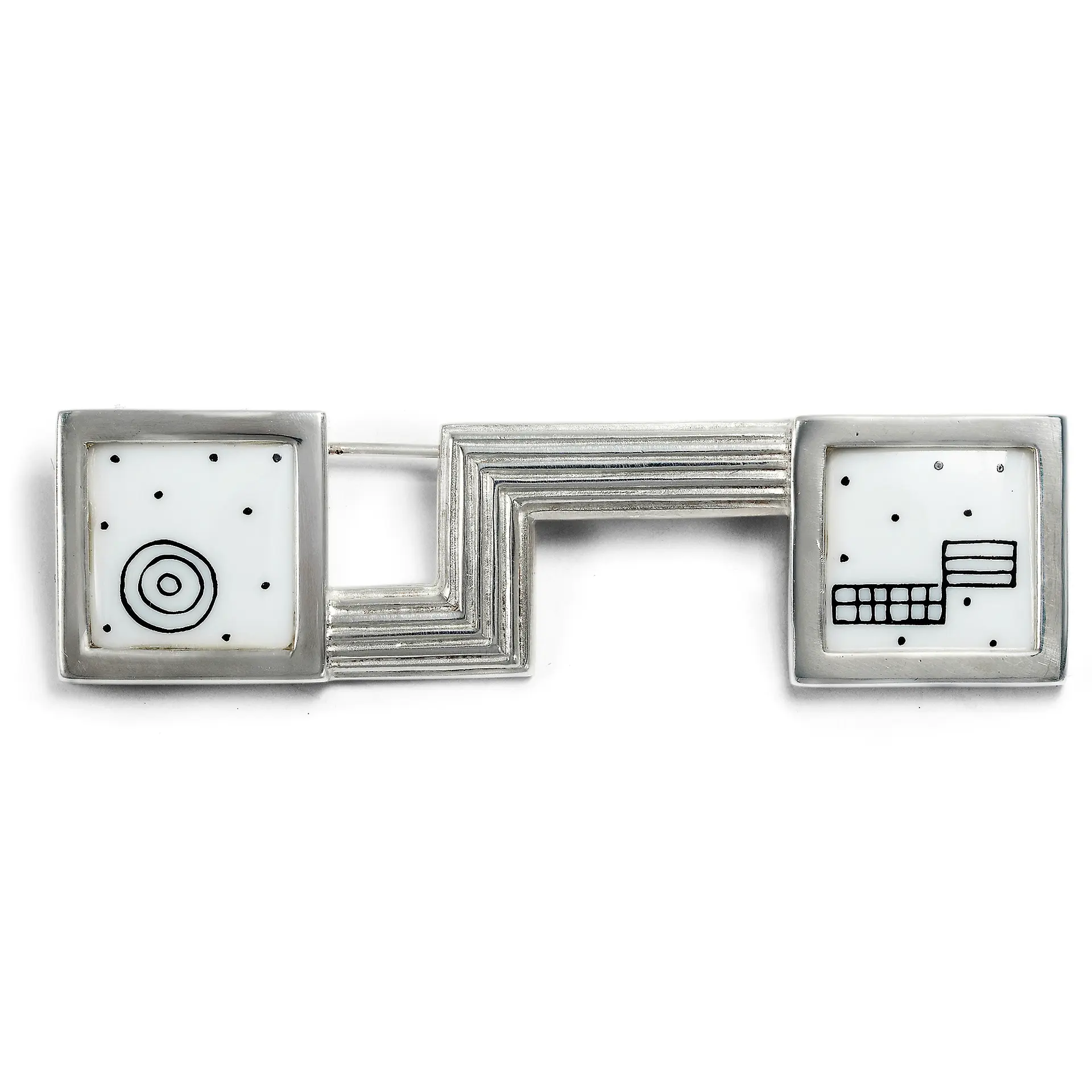 Elegant Brooch in Silver & Porcelain after Josef Hoffmann, Augarten