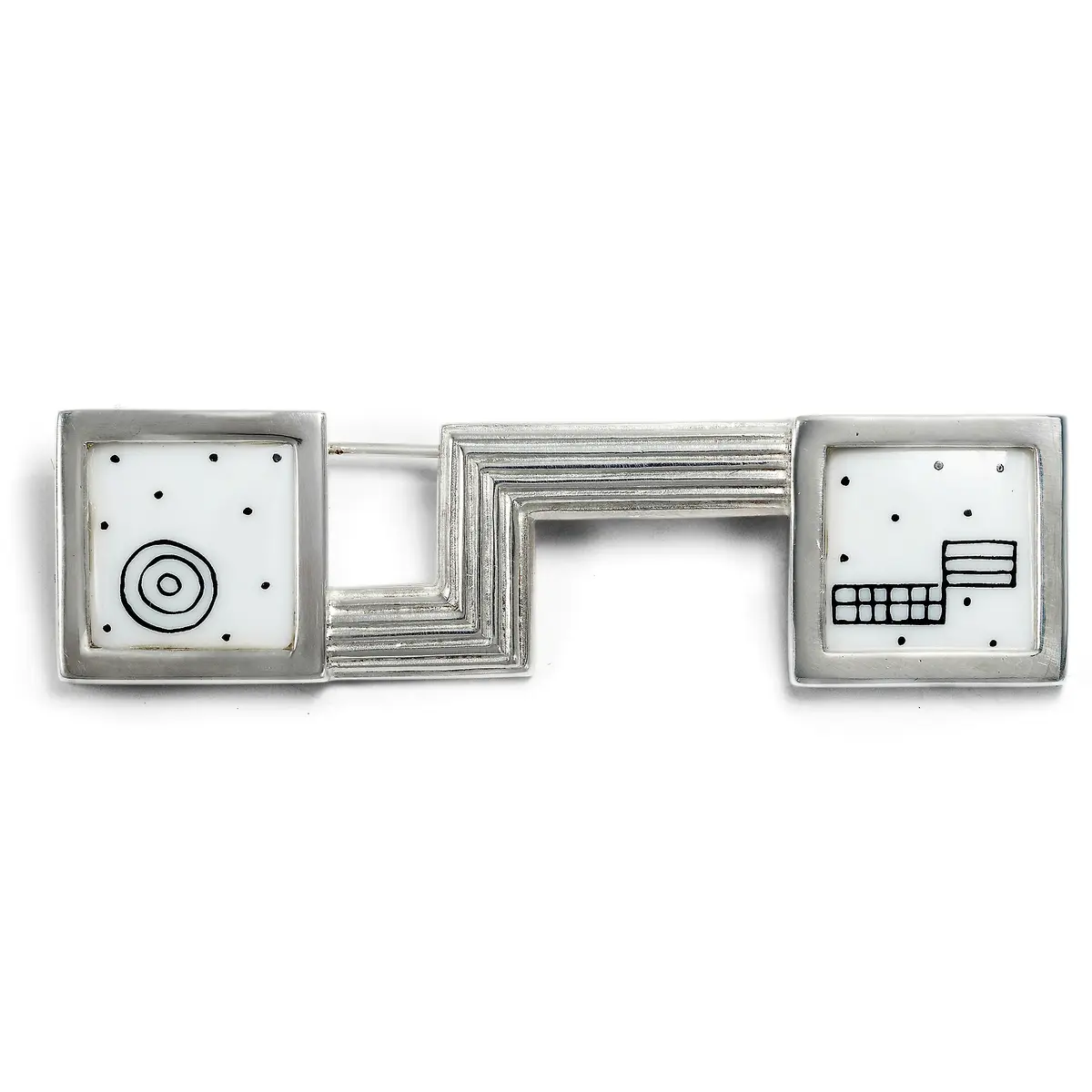 Elegant Brooch in Silver & Porcelain after Josef Hoffmann, Augarten