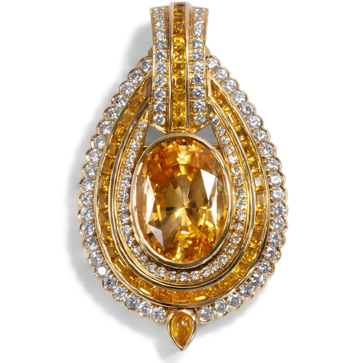 Large Vintage Pendant/Brooch With Yellow Sapphires & Diamonds, c. 2000