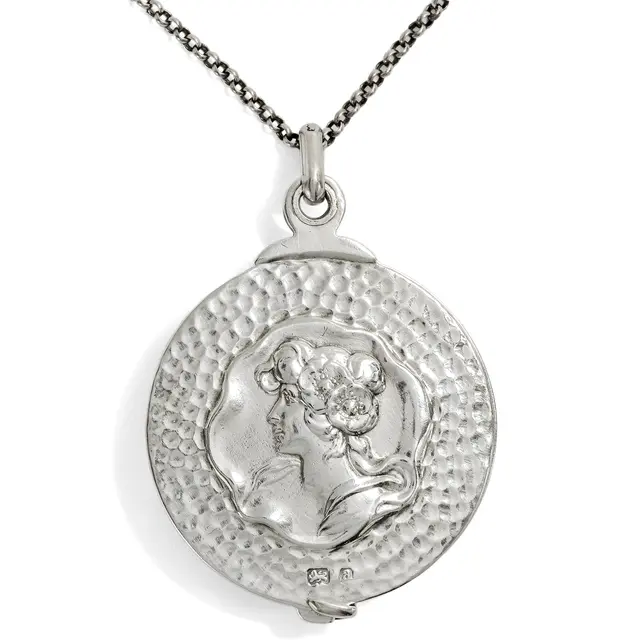 Large Antique Art Nouveau Silver Locket, Birmingham, 1900